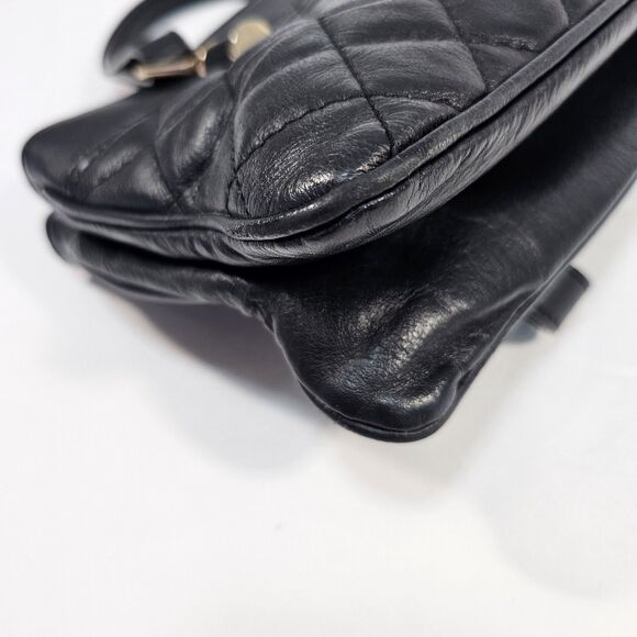 Persaman New York Anabela Quilted Black Leather Satchel Bag Convertible Handles - Picture 12 of 12